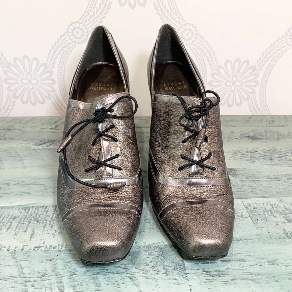 Stuart Weitzman Cavendish Shoes Bronze Tie Heels 8.5 - Picture 3 of 15